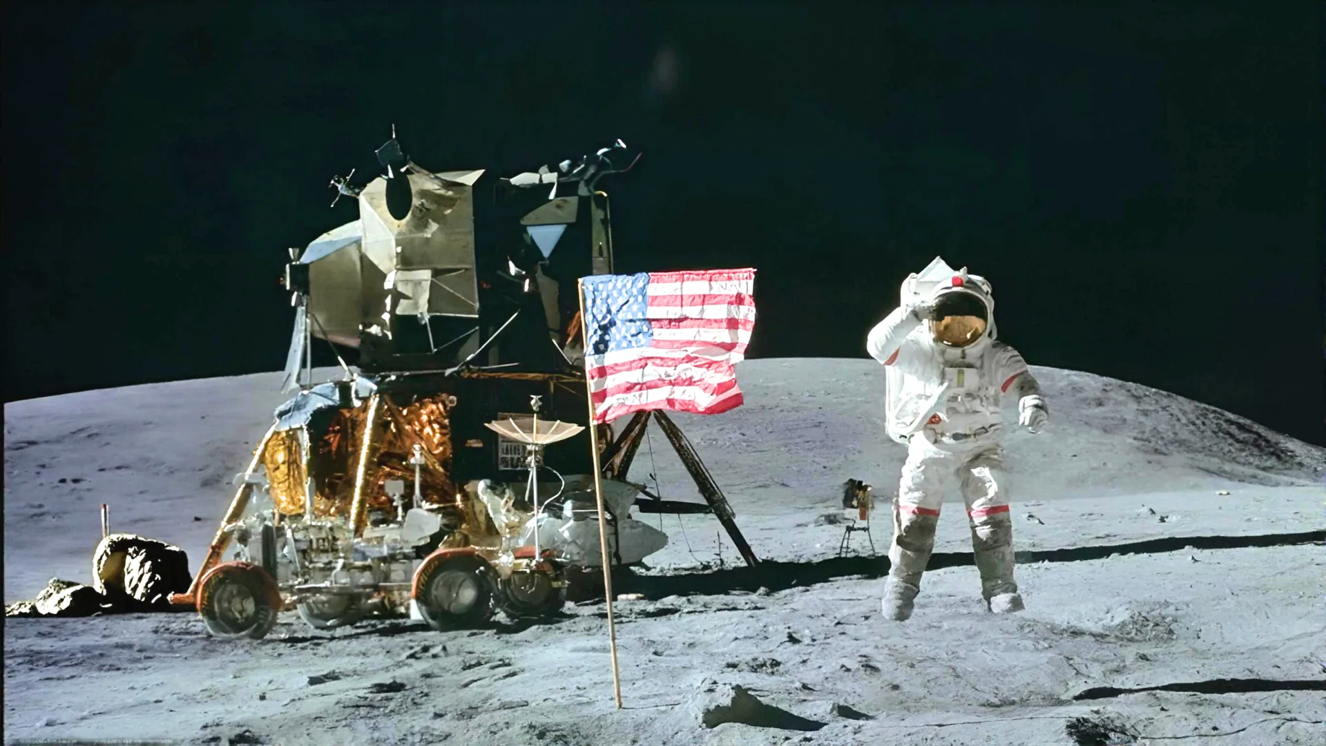 Apollo moon landing photo, evoking 1972 when Parkway Pharmacy opened in Arab, Alabama