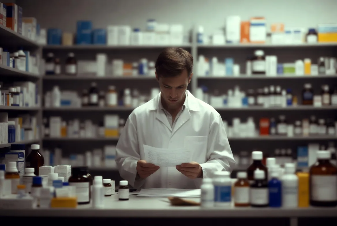 Pharmacy technician at work, background photo for the services section